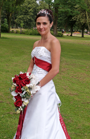 close up of bride sitting by window